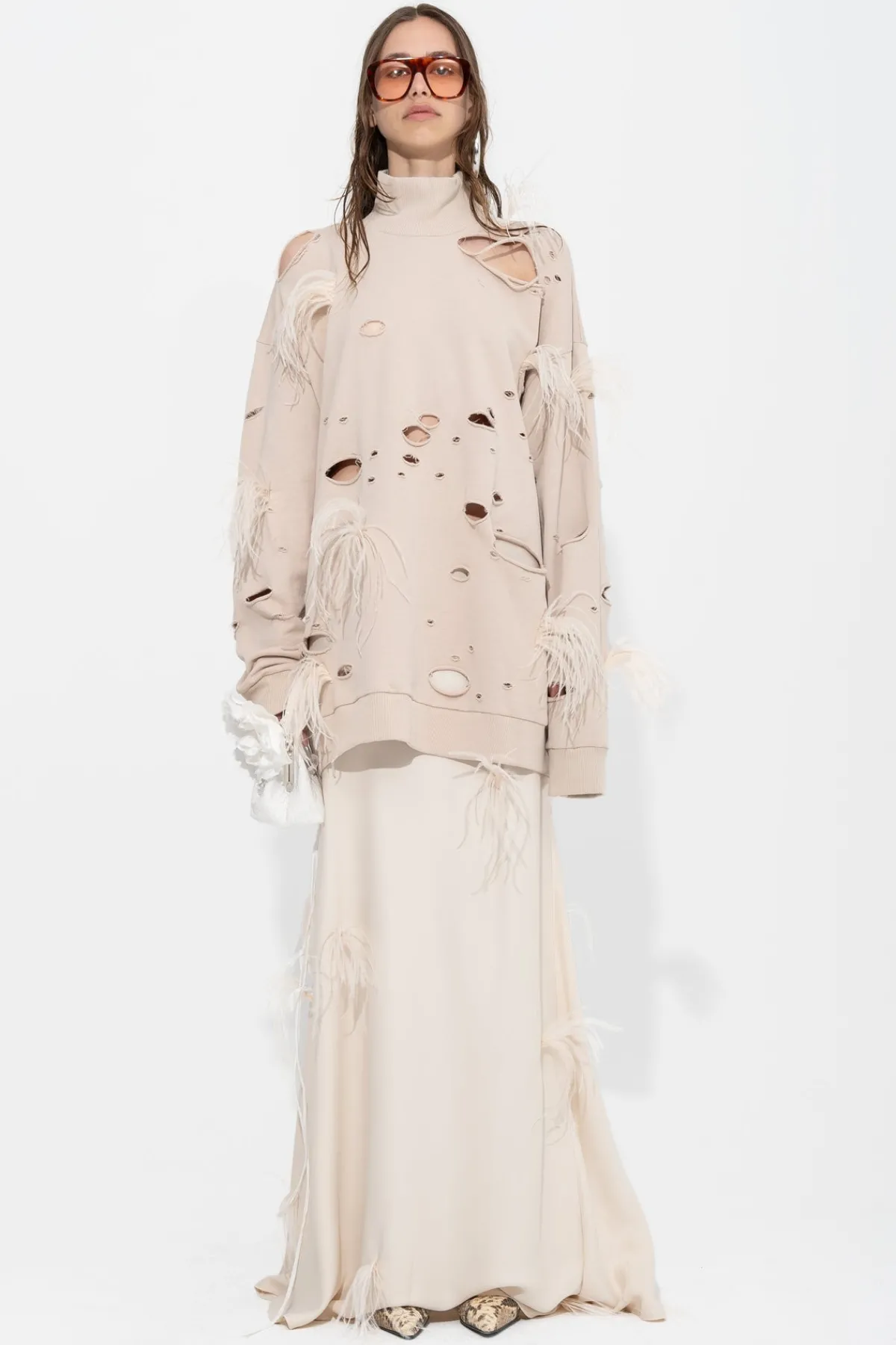 Women Marques ' Almeida DISTRESSED TURTLENECK WITH FEATHERS