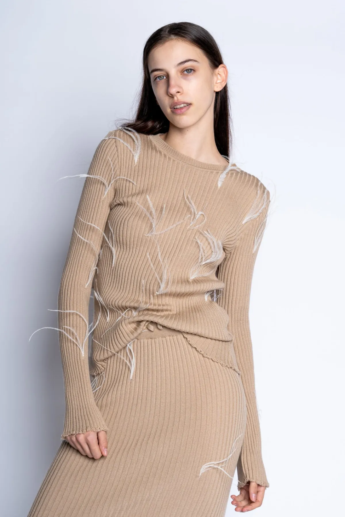 Women Marques ' Almeida MERINO FEATHER CREW NECK TOP
