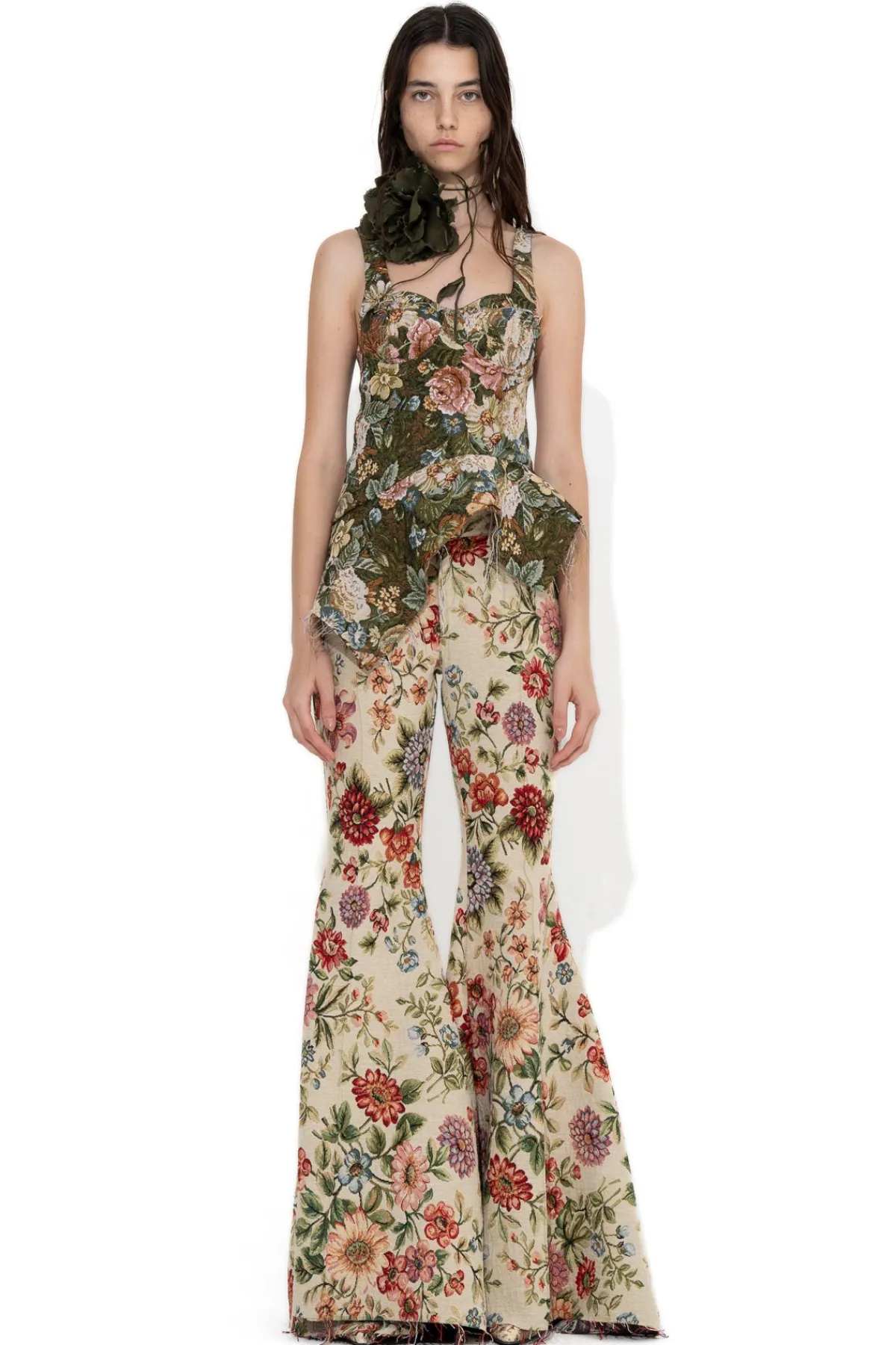 Women Marques ' Almeida GREEN BROCADE PEPLUM CORSET TOP
