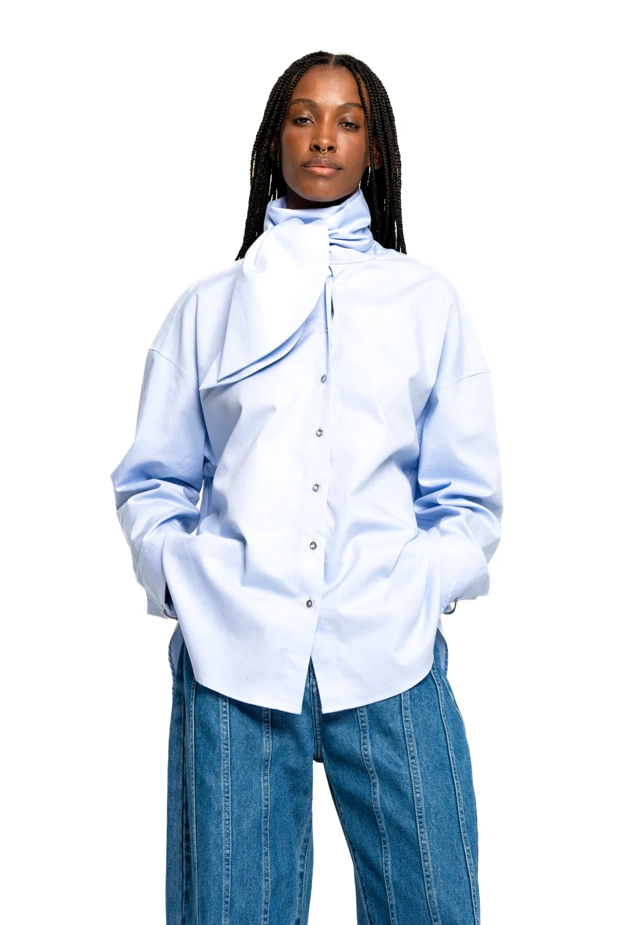 Women Marques ' Almeida LIGHT BLUE LOOSE FIT TIE SHIRT