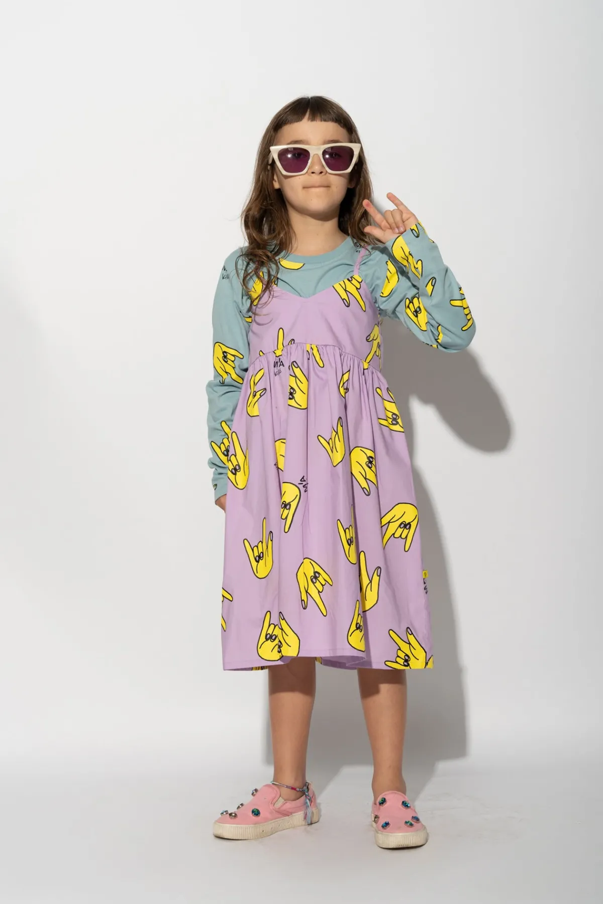 Kids Marques ' Almeida HANDS PRINT STRAP DRESS