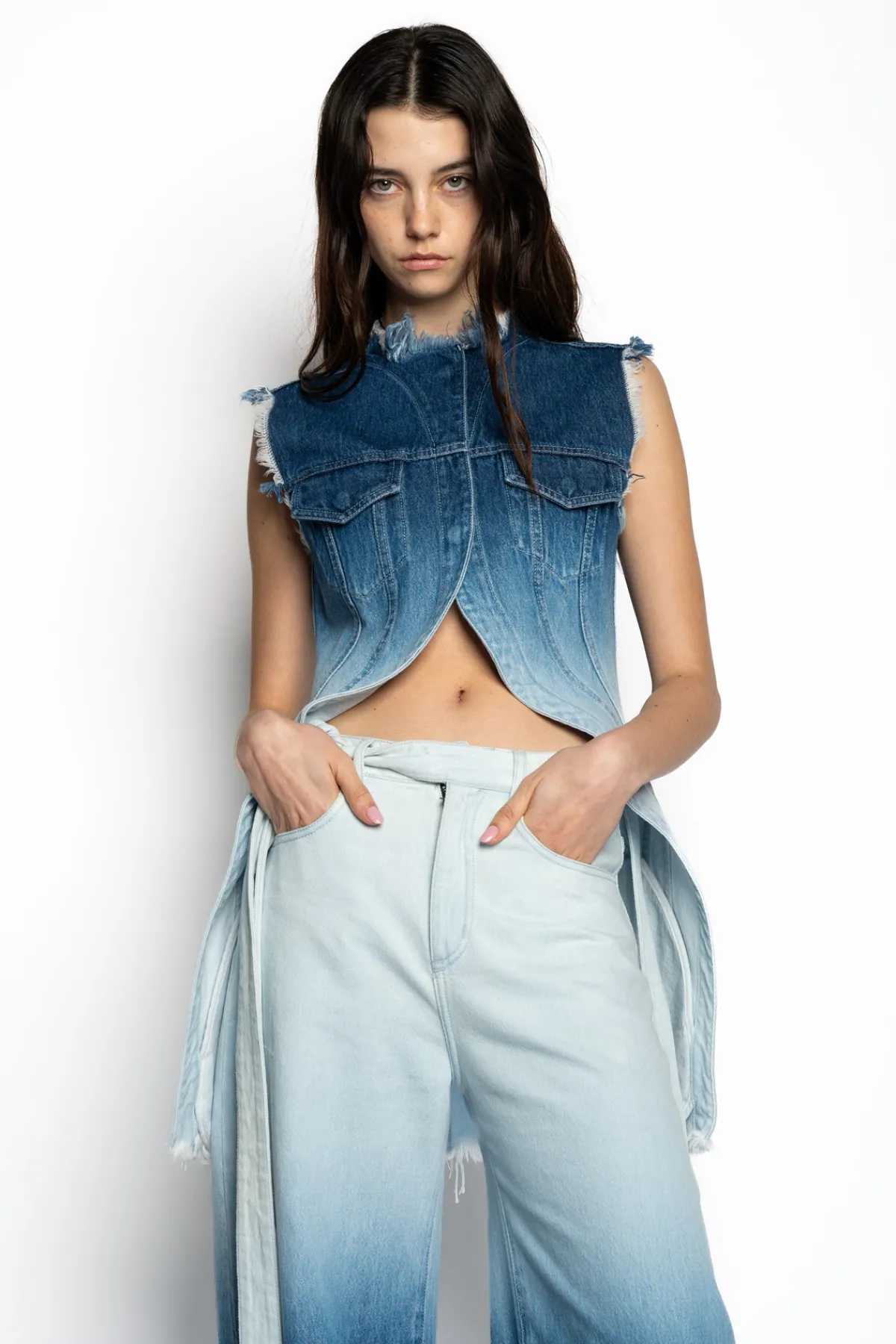 Women Marques ' Almeida OMBRE DENIM PUSHED-BACK VEST