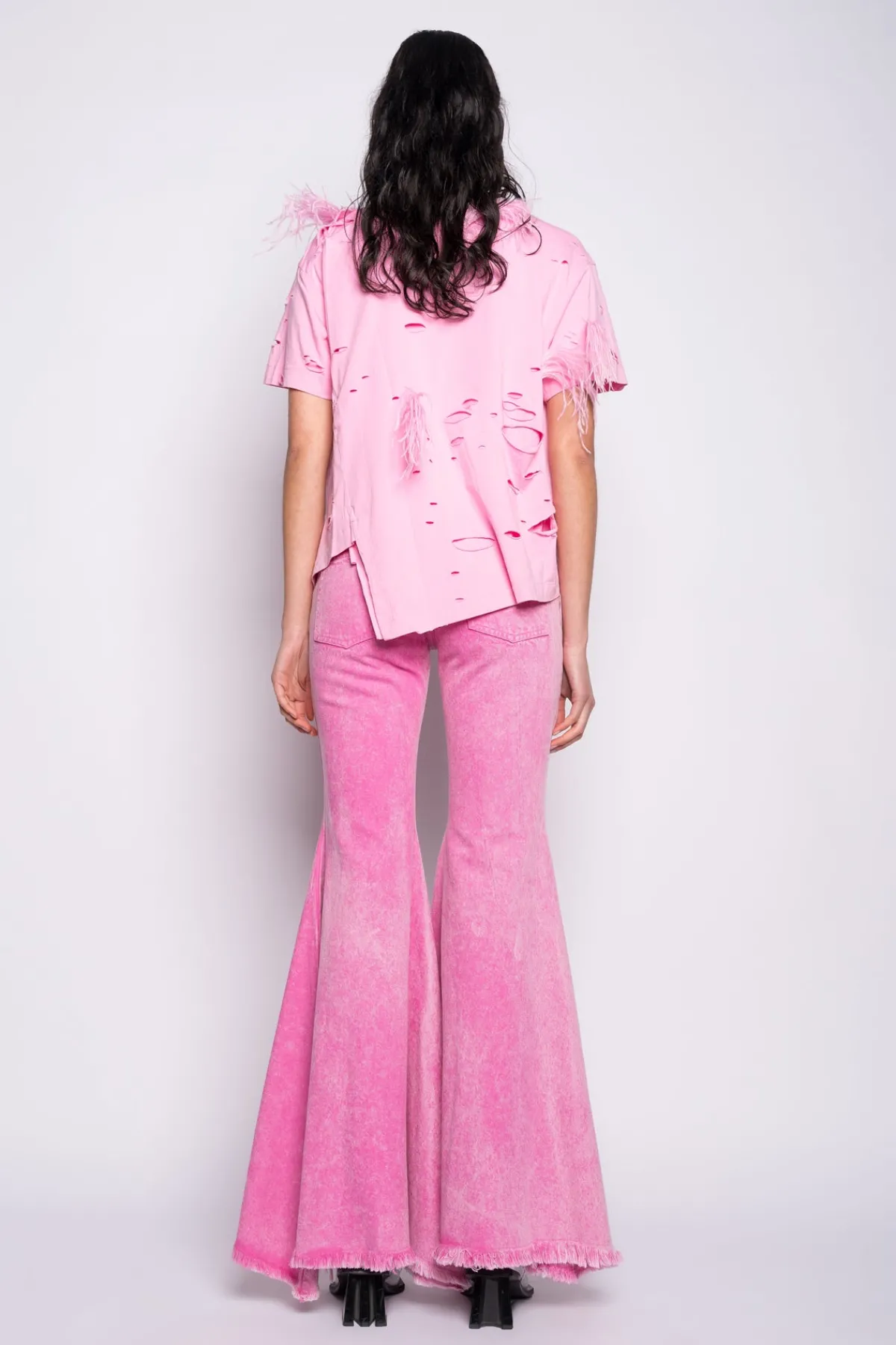 Women Marques ' Almeida DISTRESSED T-SHIRT WITH FEATHERS