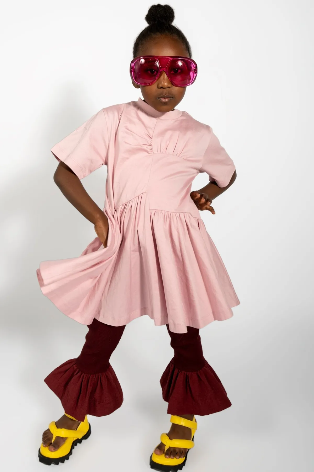 Kids Marques ' Almeida PINK GATHERED JERSEY T-SHIRT DRESS