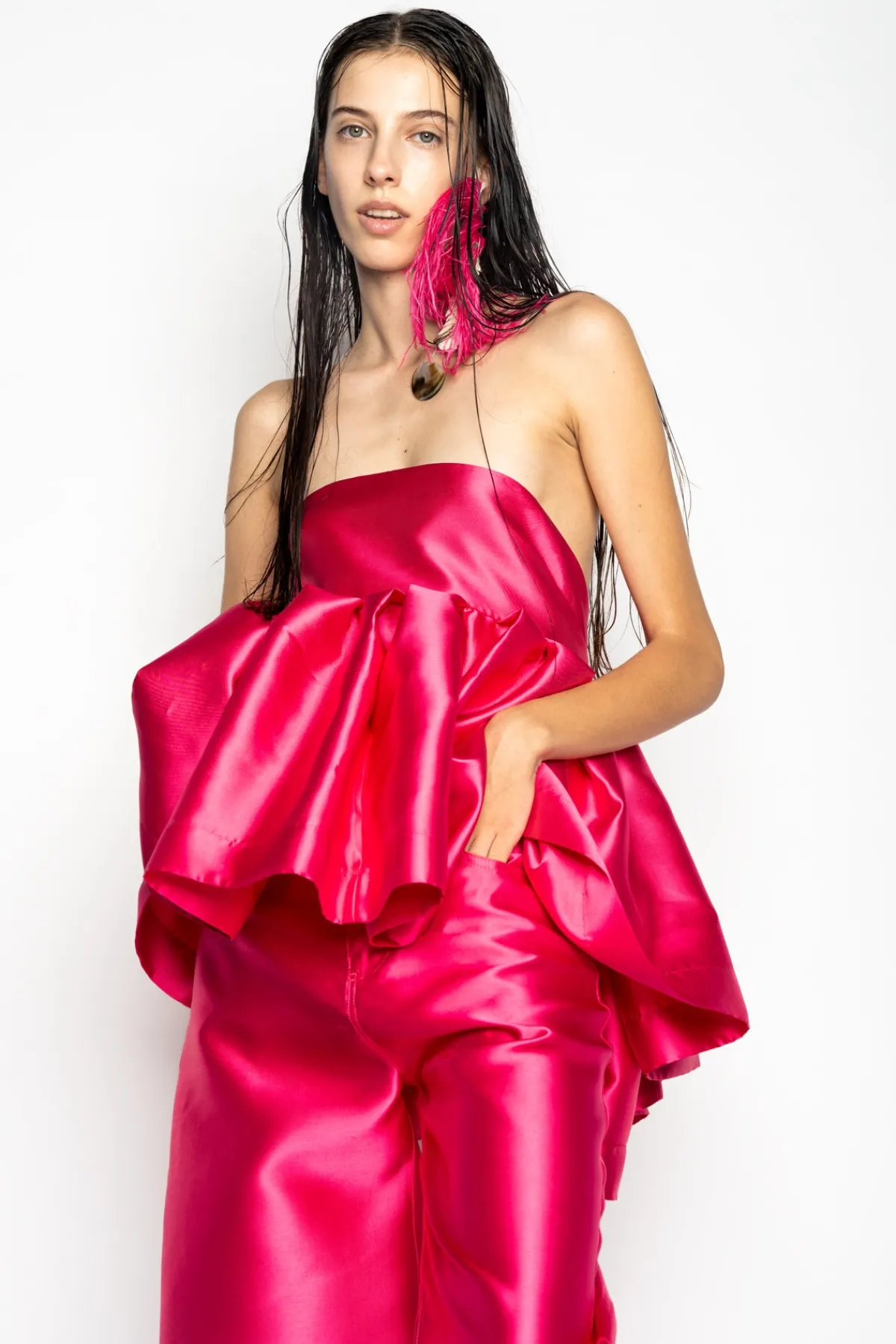 Women Marques ' Almeida PINK STRAPLESS PEPLUM TOP