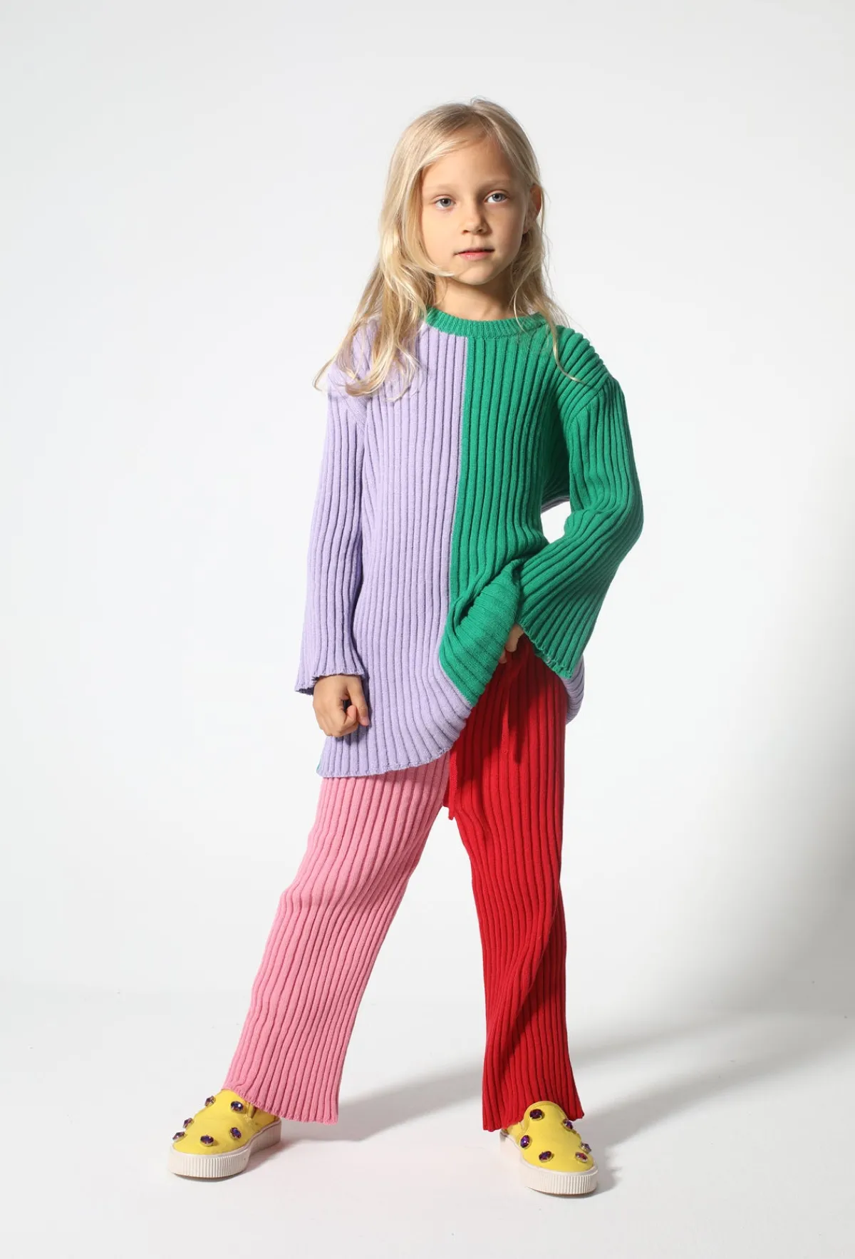 Kids Marques ' Almeida RED AND PINK COTTON KNIT TROUSERS