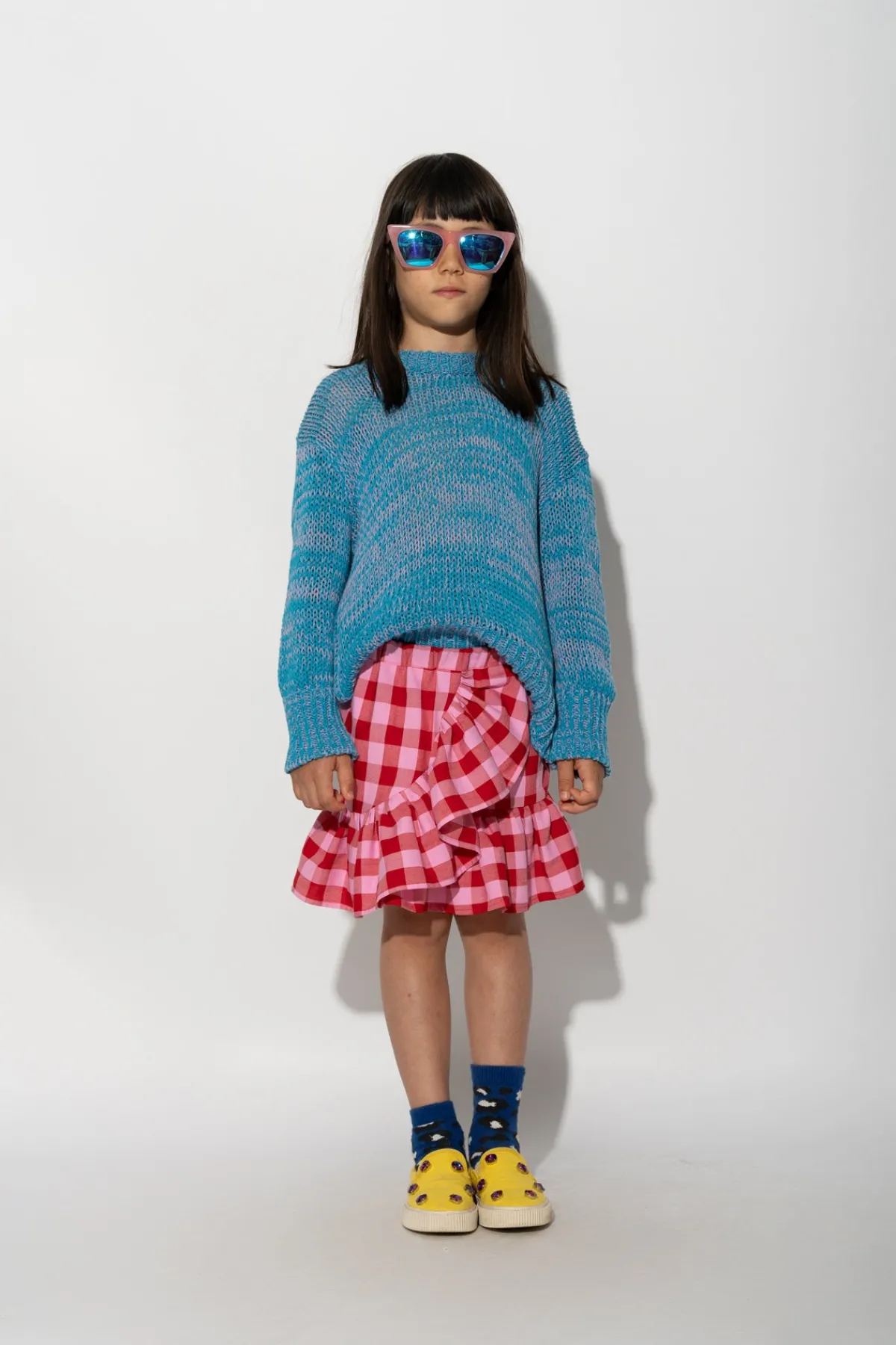 Kids Marques ' Almeida RED AND PINK GINGHAM SHORT SKIRT