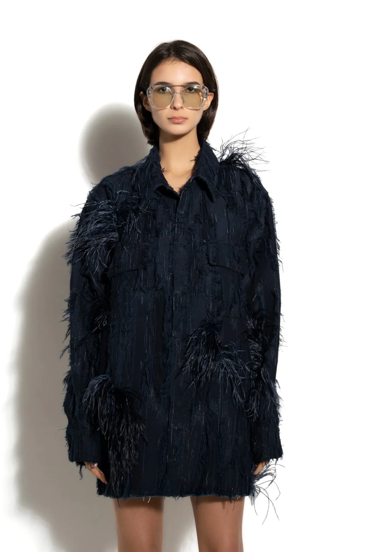 Women Marques ' Almeida SHREDDED INDIGO DENIM OVERSHIRT