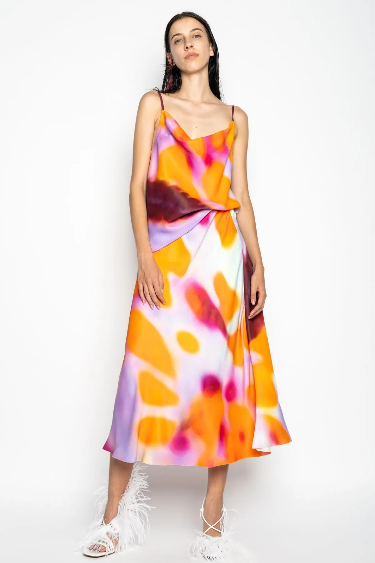 Women Marques ' Almeida SLIP PRINTED SATIN SPAGHETTI STRAP TOP