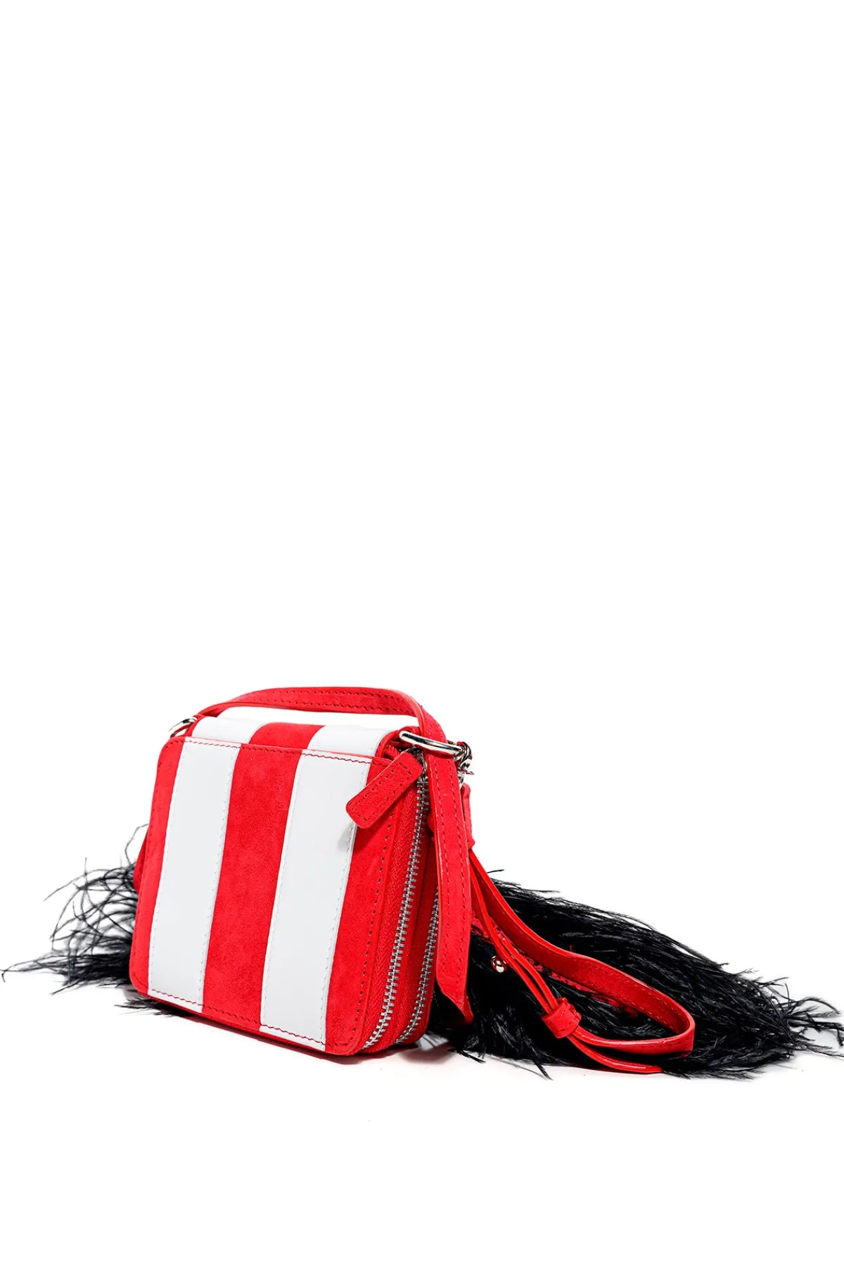 Marques ' Almeida STRIPED WALLET BAG WITH FEATHER STRAP