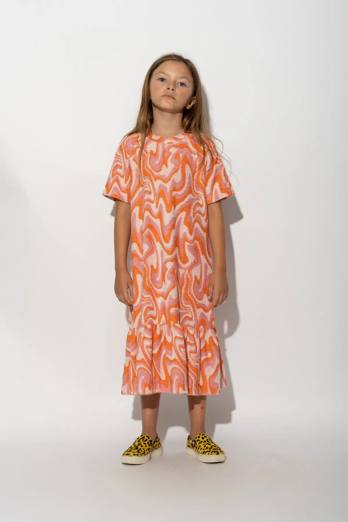 Kids Marques ' Almeida TERRY WAVY PRINT GATHERED DRESS