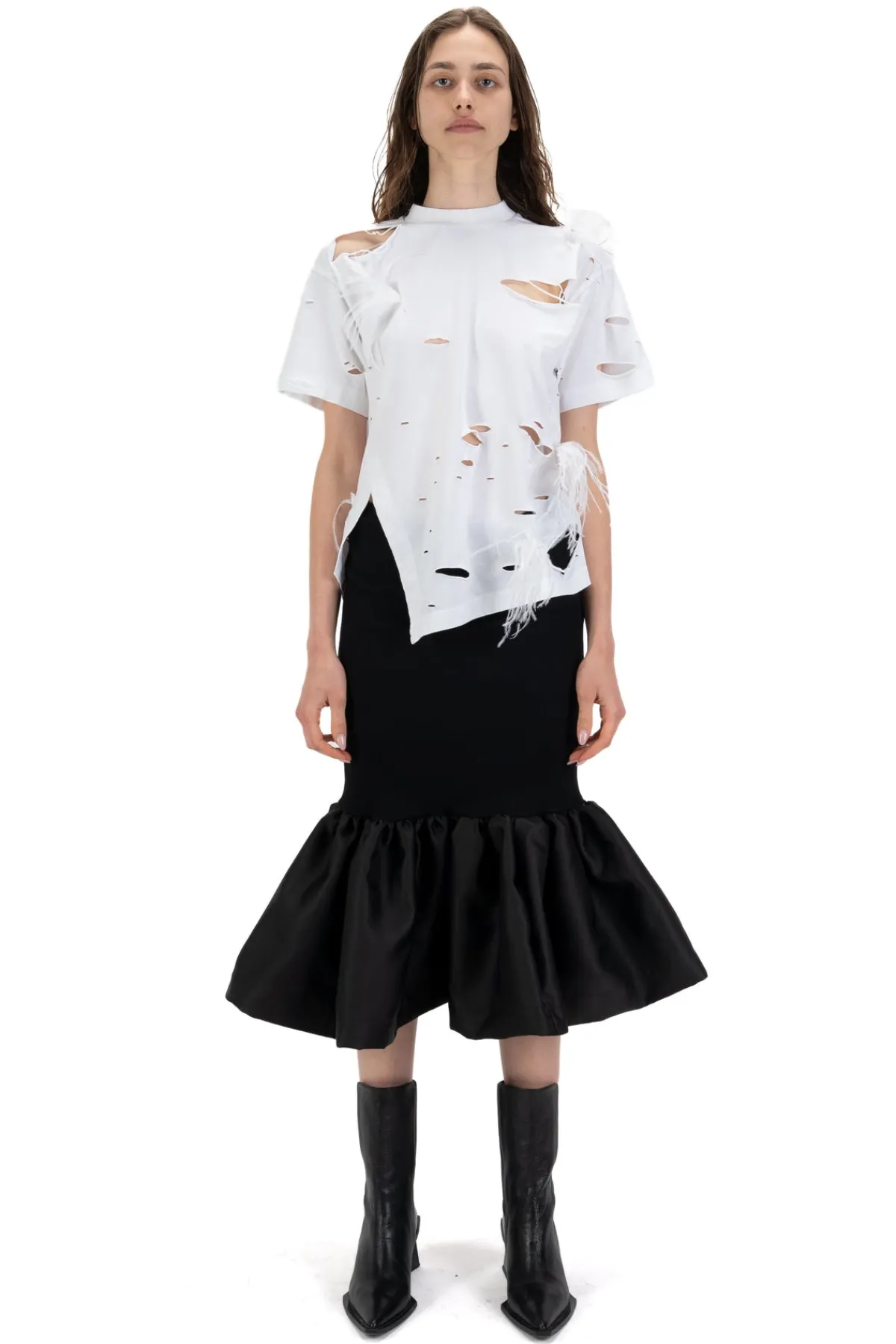Women Marques ' Almeida DISTRESSED T-SHIRT WITH FEATHERS