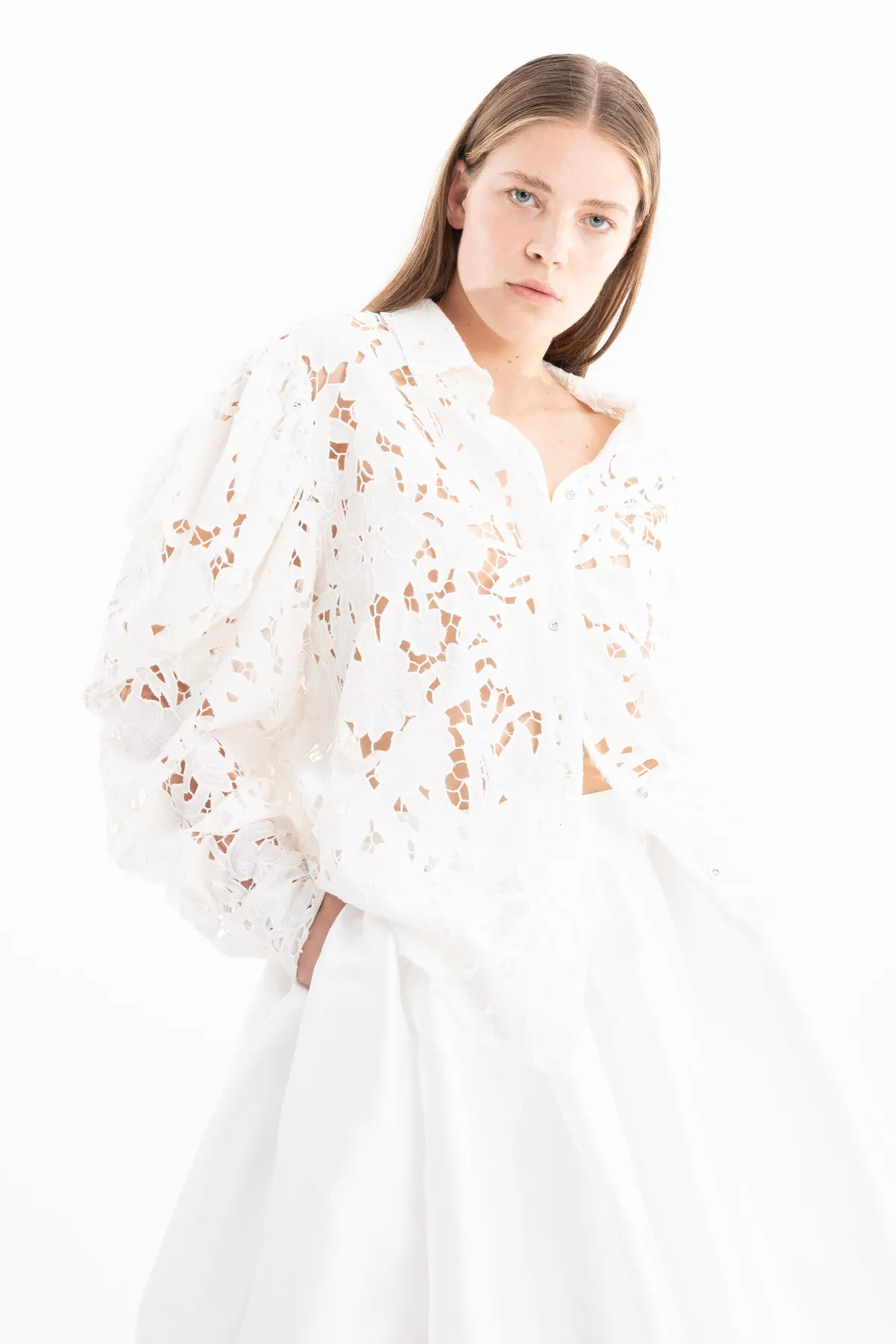 Women Marques ' Almeida EMBROIDERED PUFF SLEEVE SHIRT
