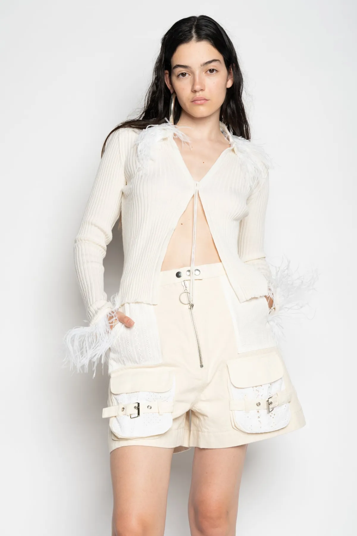 Women Marques ' Almeida MERINO WOOL CARDIGAN WITH FEATHERS